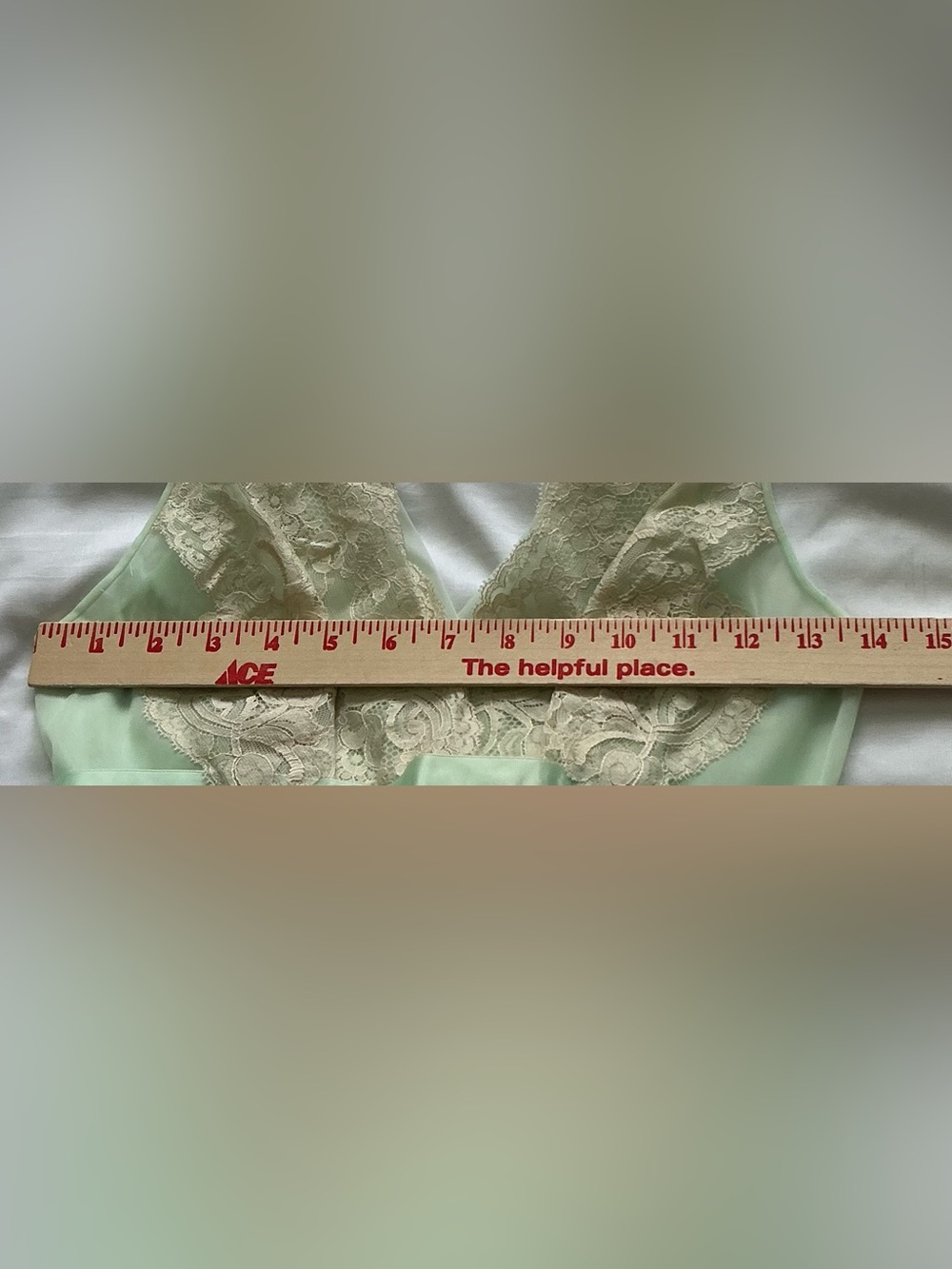 VTG Shadowline Peignoir Set Mint Green Nylon Chiffon Nightgown Gown Robe Lace S - Picture 10 of 16